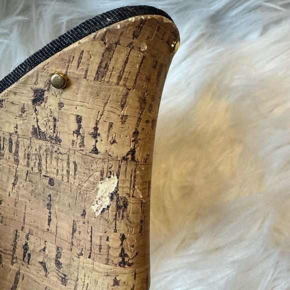 Dana Buchman Women's 7.5 Blue Denim Stud Open Toe Cork Wedge Sandals Espadrille - Picture 12 of 12